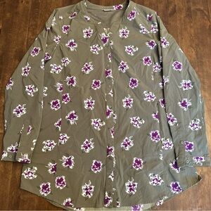 Duluth Trading SIDEWINDER Green and Purple Floral Shirt Size XL (Estimated Size)